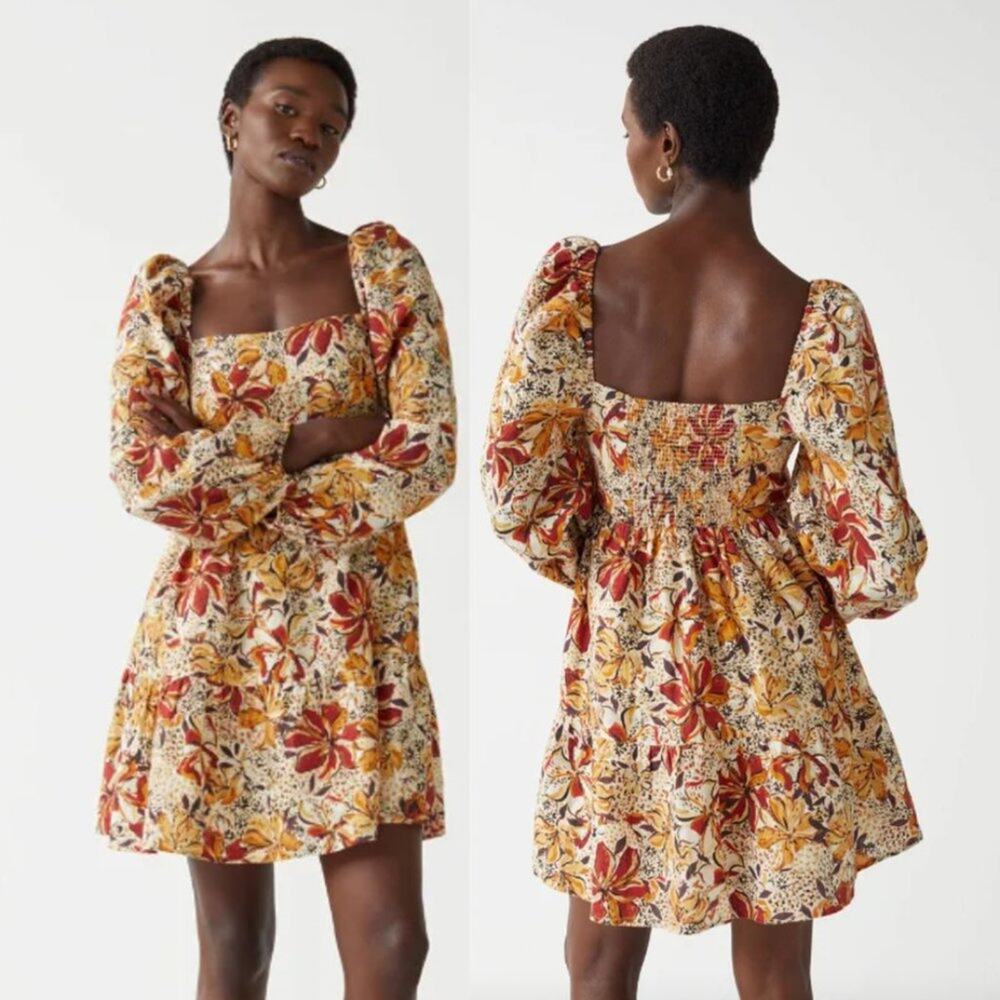 & Other Stories Floral Print Linen Long Sleeve Dress